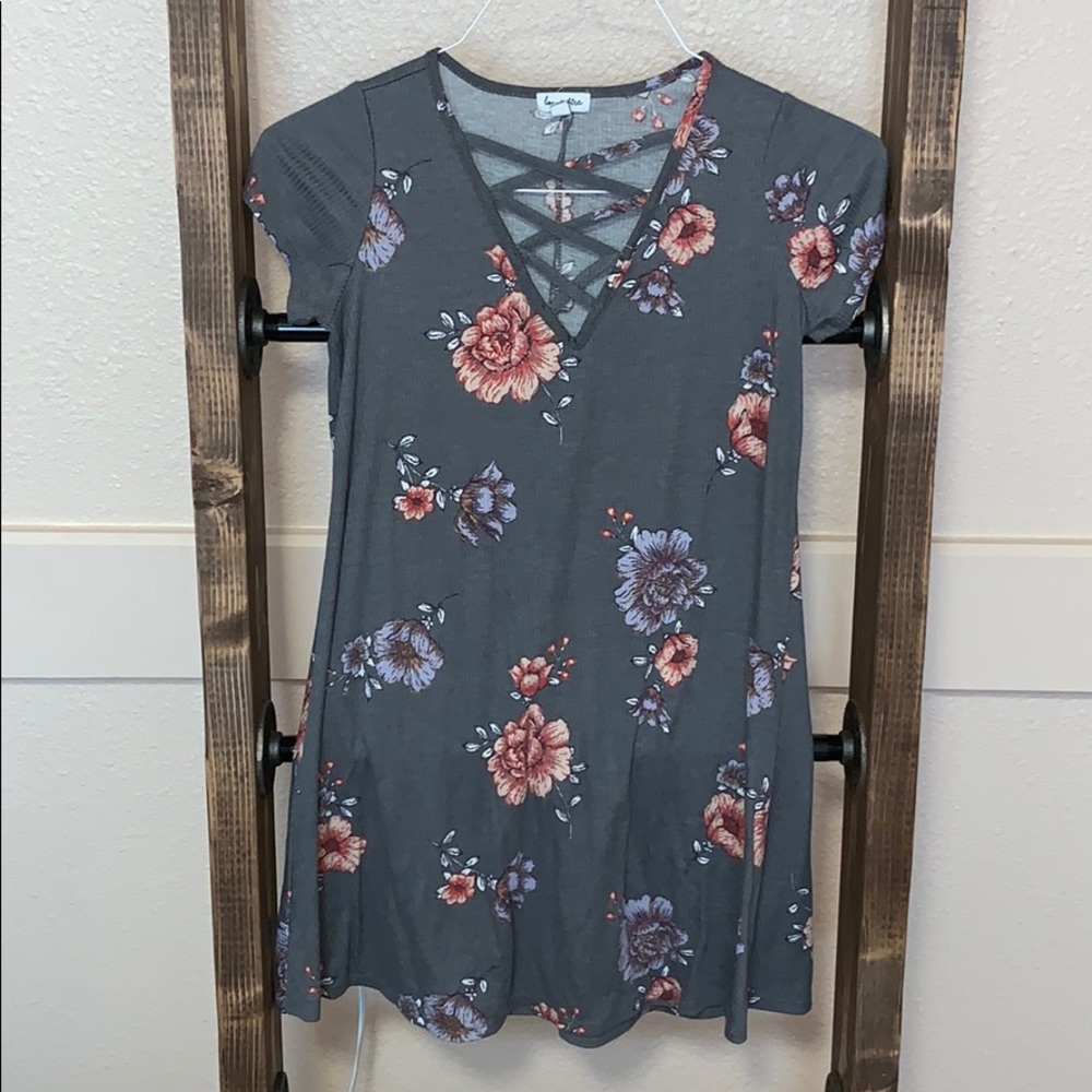 Gray Floral T-Shirt Dress